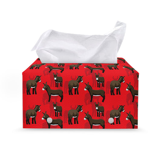 Cartoon Balearic Donkey Pattern Print Leather Tissue Box Cover