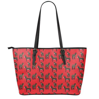 Cartoon Balearic Donkey Pattern Print Leather Tote Bag