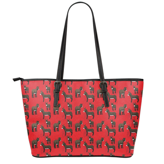 Cartoon Balearic Donkey Pattern Print Leather Tote Bag