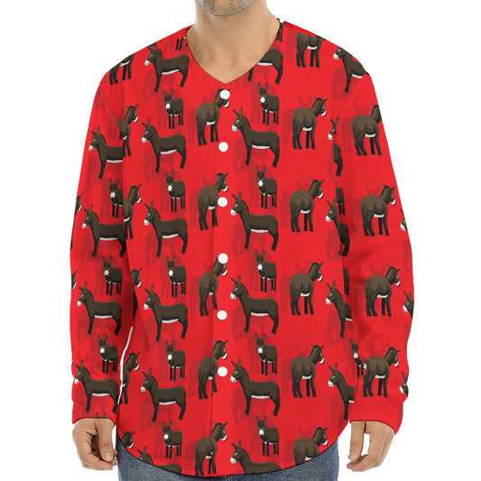 Cartoon Balearic Donkey Pattern Print Long Sleeve Baseball Jersey