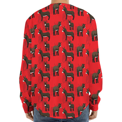 Cartoon Balearic Donkey Pattern Print Long Sleeve Baseball Jersey