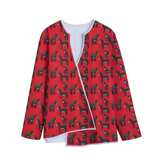 Cartoon Balearic Donkey Pattern Print Long Sleeve Short Coat