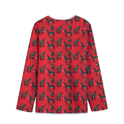 Cartoon Balearic Donkey Pattern Print Long Sleeve Short Coat