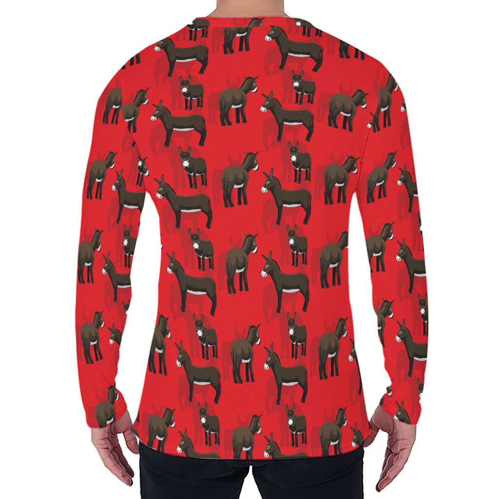 Cartoon Balearic Donkey Pattern Print Men's Long Sleeve T-Shirt