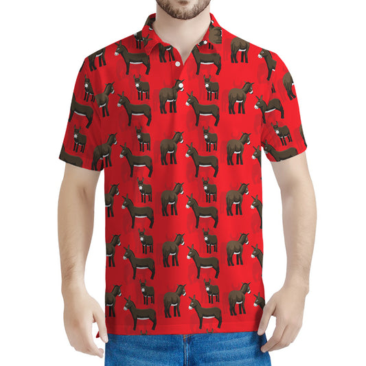 Cartoon Balearic Donkey Pattern Print Men's Polo Shirt