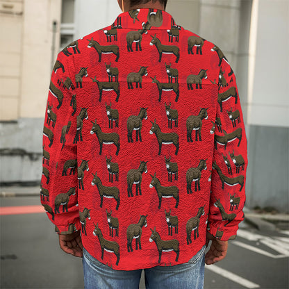 Cartoon Balearic Donkey Pattern Print Men's Shirt Jacket