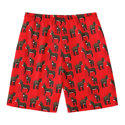 Cartoon Balearic Donkey Pattern Print Men's Swim Trunks
