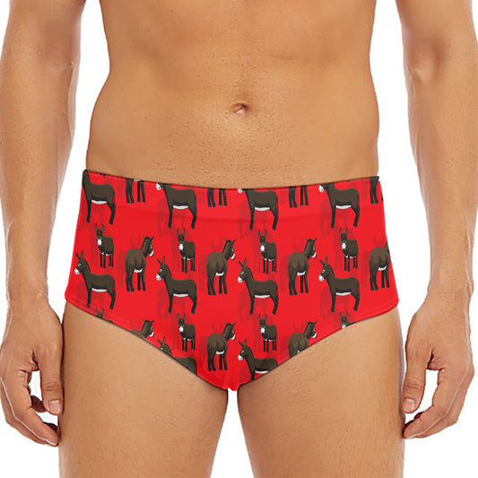 Cartoon Balearic Donkey Pattern Print Men's Triangle Swim Briefs