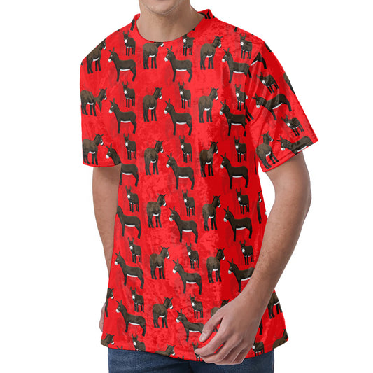 Cartoon Balearic Donkey Pattern Print Men's Velvet T-Shirt