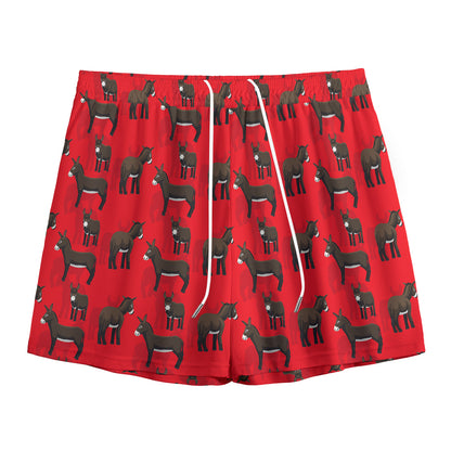 Cartoon Balearic Donkey Pattern Print Mesh Shorts