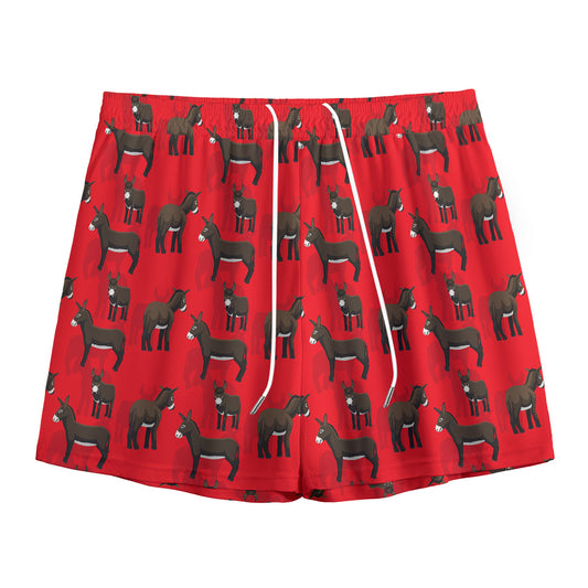 Cartoon Balearic Donkey Pattern Print Mesh Shorts