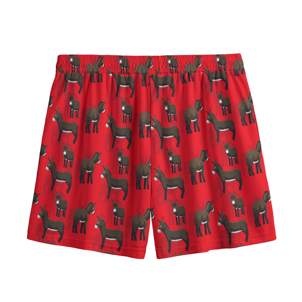Cartoon Balearic Donkey Pattern Print Mesh Shorts