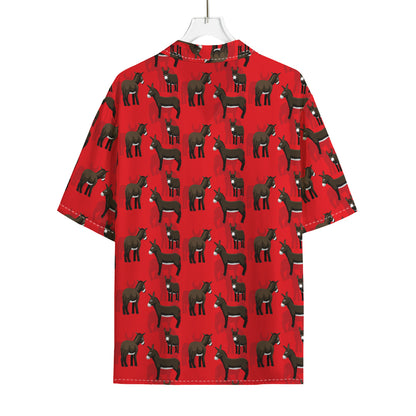 Cartoon Balearic Donkey Pattern Print Rayon Hawaiian Shirt