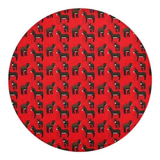 Cartoon Balearic Donkey Pattern Print Round Blanket