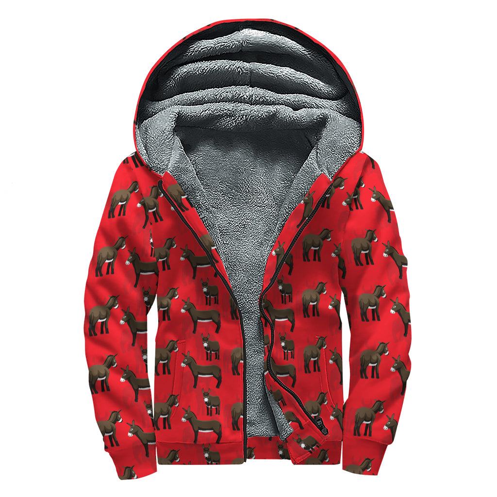 Cartoon Balearic Donkey Pattern Print Sherpa Lined Zip Up Hoodie