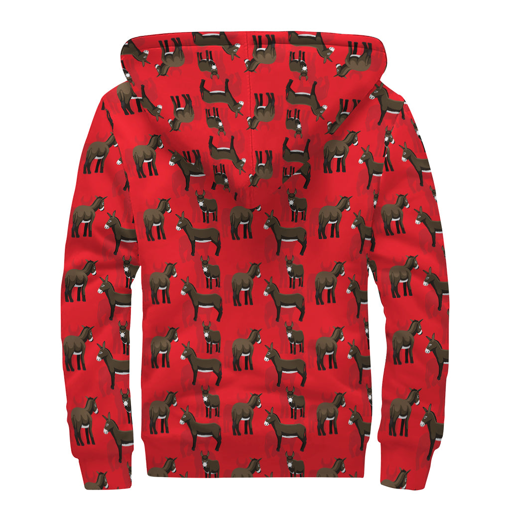 Cartoon Balearic Donkey Pattern Print Sherpa Lined Zip Up Hoodie