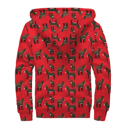 Cartoon Balearic Donkey Pattern Print Sherpa Lined Zip Up Hoodie