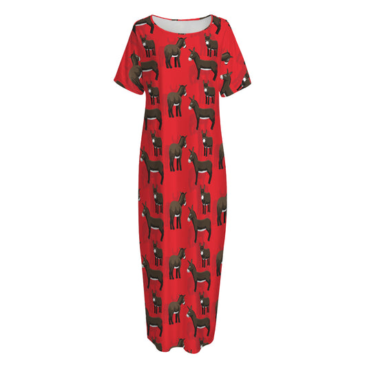 Cartoon Balearic Donkey Pattern Print Short Sleeve Long Nightdress