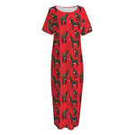 Cartoon Balearic Donkey Pattern Print Short Sleeve Long Nightdress