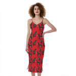 Cartoon Balearic Donkey Pattern Print Slim Fit Midi Cami Dress