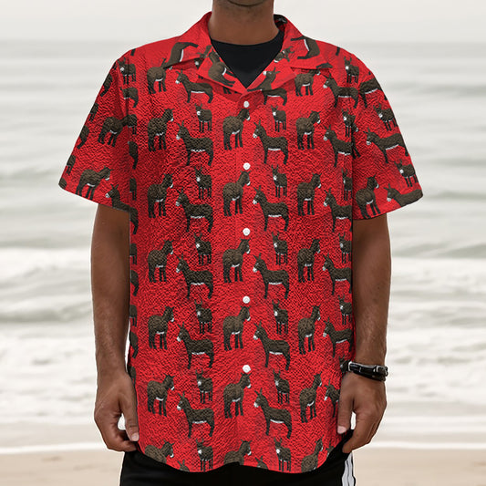 Cartoon Balearic Donkey Pattern Print Textured Short Sleeve Shirt