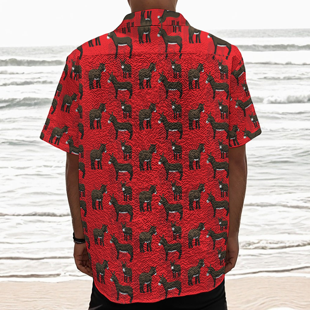 Cartoon Balearic Donkey Pattern Print Textured Short Sleeve Shirt