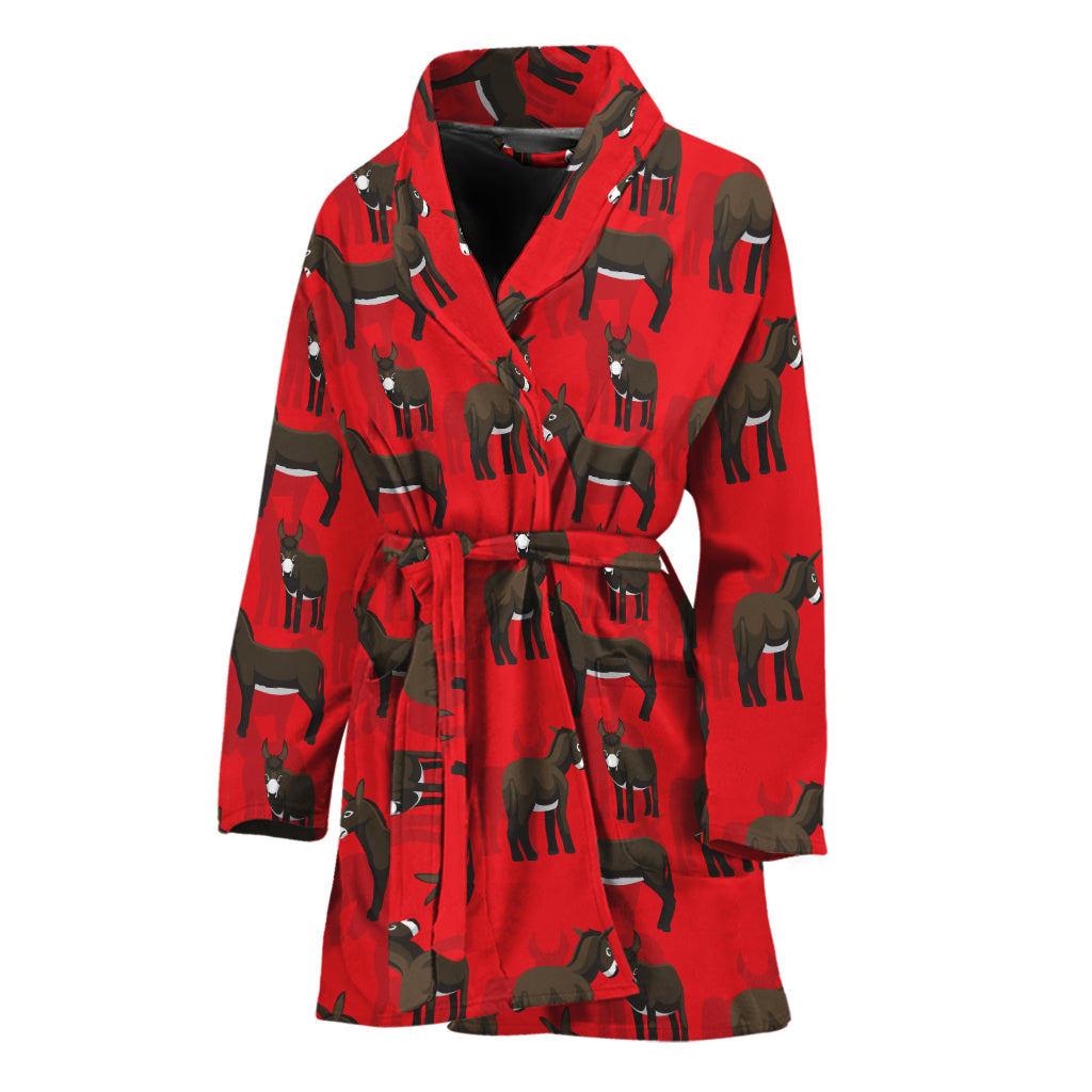 Cartoon Balearic Donkey Pattern Print Women's Bathrobe