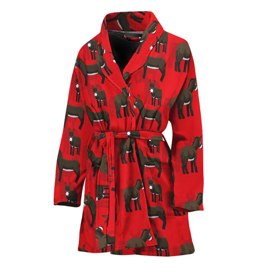Cartoon Balearic Donkey Pattern Print Women's Bathrobe