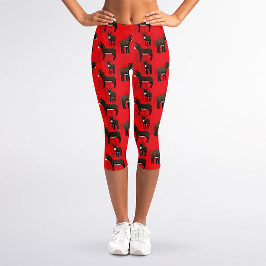 Cartoon Balearic Donkey Pattern Print Women's Capri Leggings