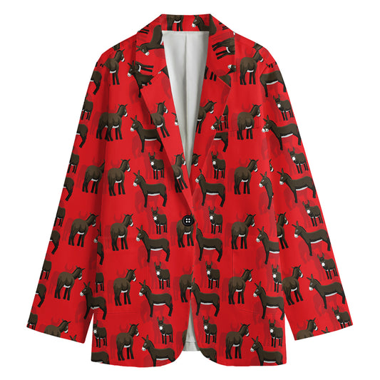 Cartoon Balearic Donkey Pattern Print Women's Cotton Blazer