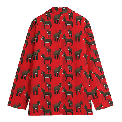 Cartoon Balearic Donkey Pattern Print Women's Cotton Blazer