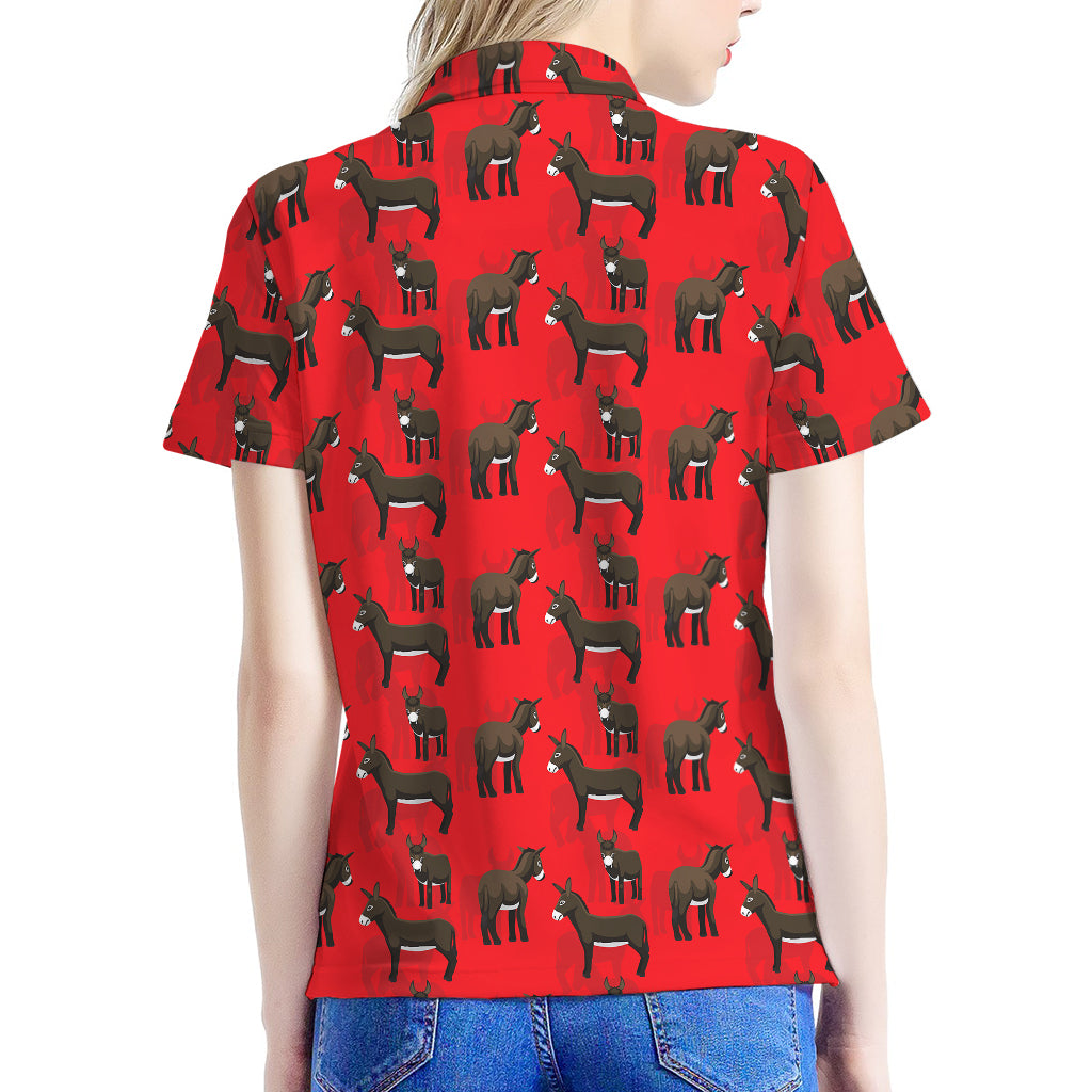 Cartoon Balearic Donkey Pattern Print Women's Polo Shirt
