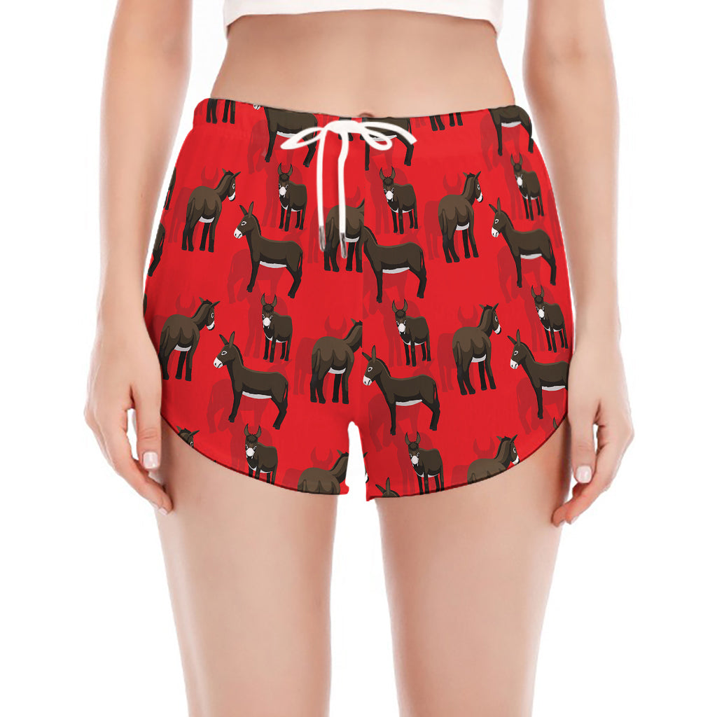 Cartoon Balearic Donkey Pattern Print Women's Split Running Shorts