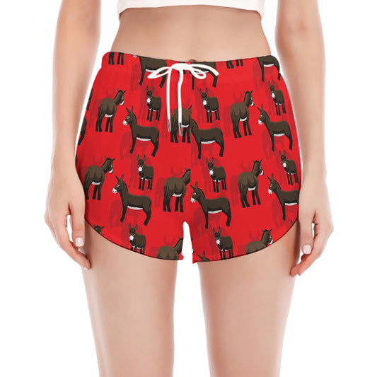 Cartoon Balearic Donkey Pattern Print Women's Split Running Shorts