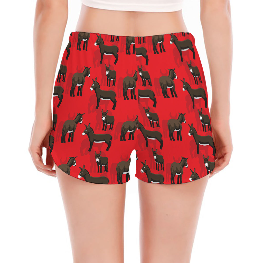 Cartoon Balearic Donkey Pattern Print Women's Split Running Shorts