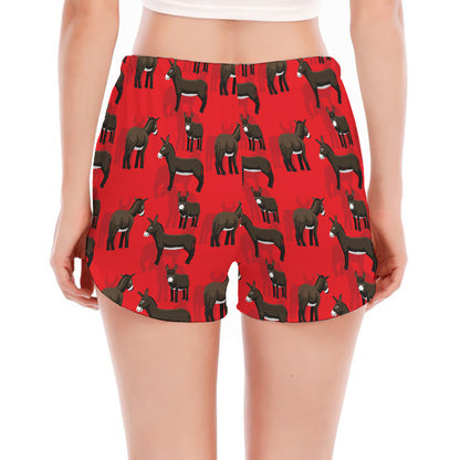 Cartoon Balearic Donkey Pattern Print Women's Split Running Shorts
