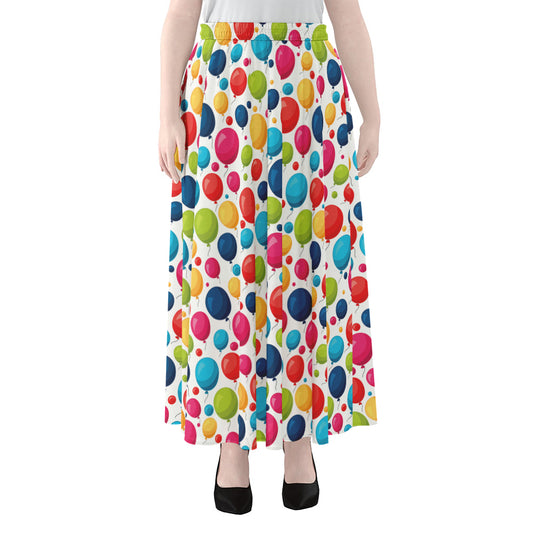 Cartoon Balloon Pattern Print Chiffon Maxi Skirt