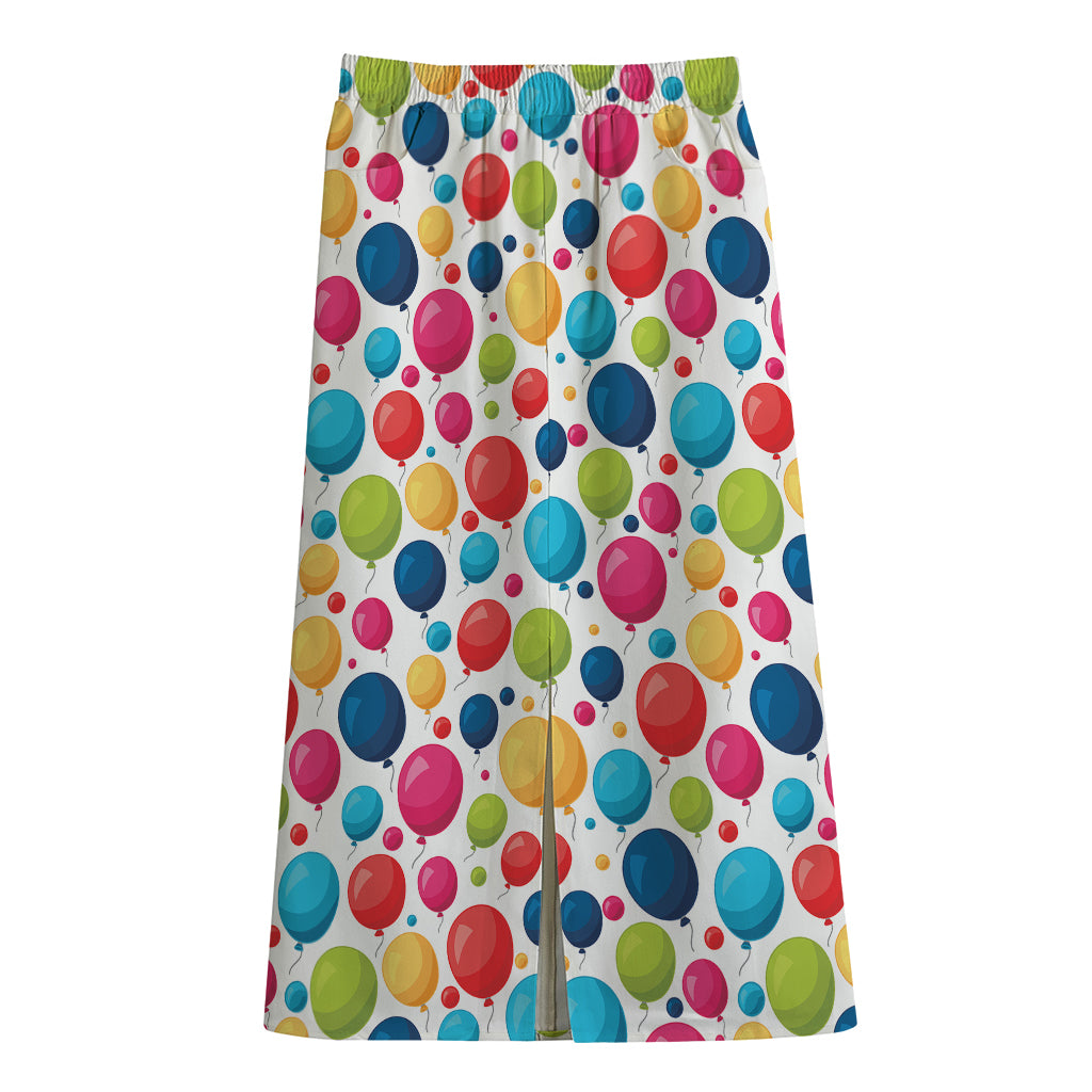 Cartoon Balloon Pattern Print Cotton Front Slit Maxi Skirt