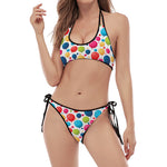 Cartoon Balloon Pattern Print Halter Scoop Tie Side Bikini