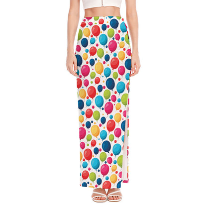 Cartoon Balloon Pattern Print High Slit Maxi Skirt