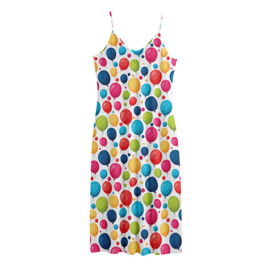 Cartoon Balloon Pattern Print Jersey Midi Cami Dress