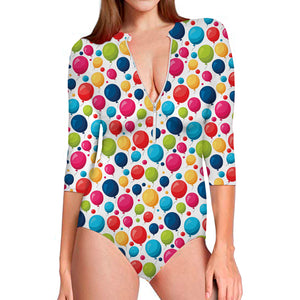 Cartoon Balloon Pattern Print Long Sleeve Swimsuit