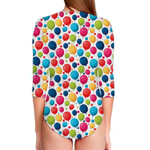 Cartoon Balloon Pattern Print Long Sleeve Swimsuit