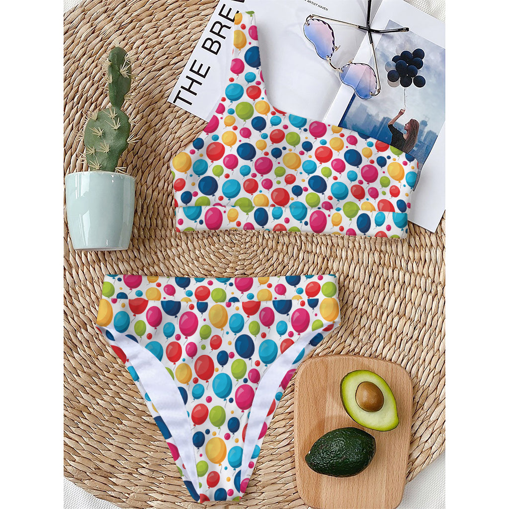 Cartoon Balloon Pattern Print One Shoulder Bikini Top