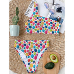 Cartoon Balloon Pattern Print One Shoulder Bikini Top