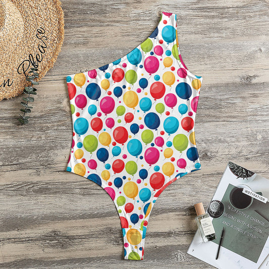 Cartoon Balloon Pattern Print One Shoulder Bodysuit