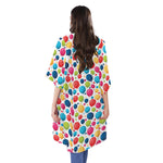 Cartoon Balloon Pattern Print Open Front Beach Cover Up