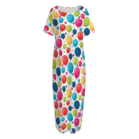 Cartoon Balloon Pattern Print Short Sleeve Long Nightdress