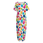 Cartoon Balloon Pattern Print Short Sleeve Long Nightdress
