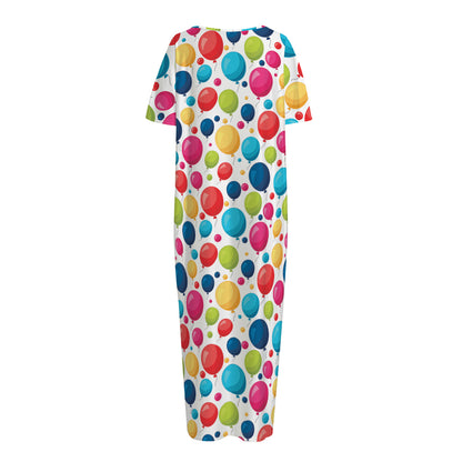 Cartoon Balloon Pattern Print Short Sleeve Long Nightdress